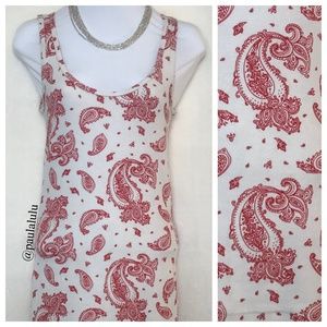 Cream & Red Paisley Tank Top M by Faded Glory